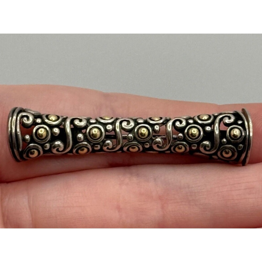 John Hardy Brooch Sterling Silver 18K Accent Bar Pin‎